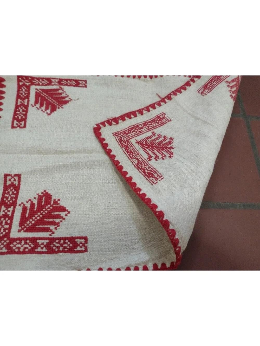 Vintage Folk Art Embroidered Linen Textile Lot Redwork Table Linens Pillow